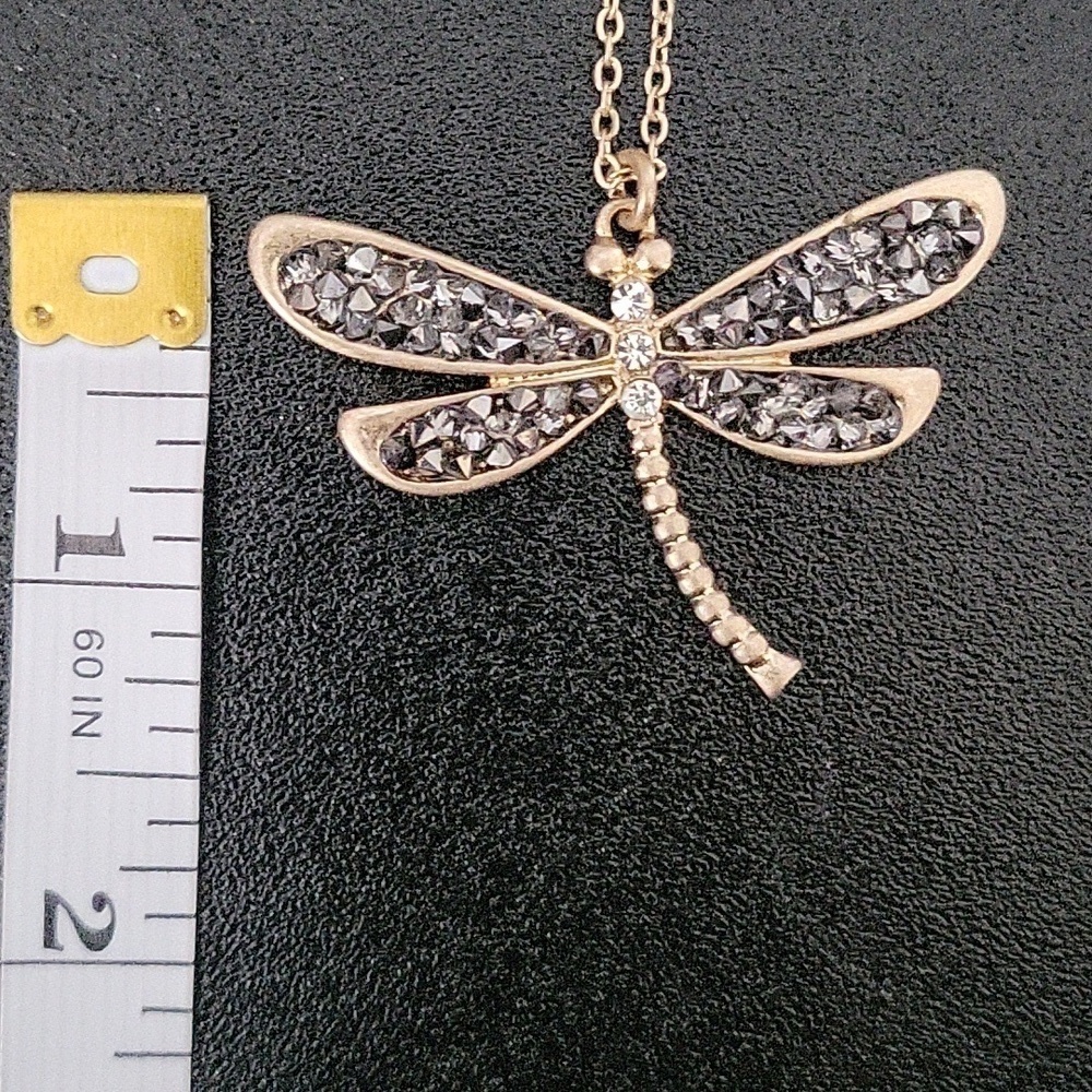 27" Long Goldtone Firefly and Stone Necklace - Picture 6 of 7